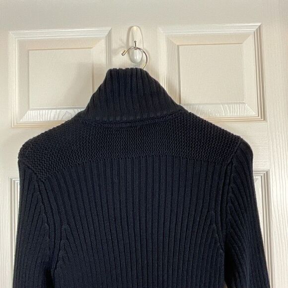 Talbots Sz M Navy Blue Cardigan Pima Cotton Chunky Knit Sweater Gold Buttons N1 - Picture 8 of 12